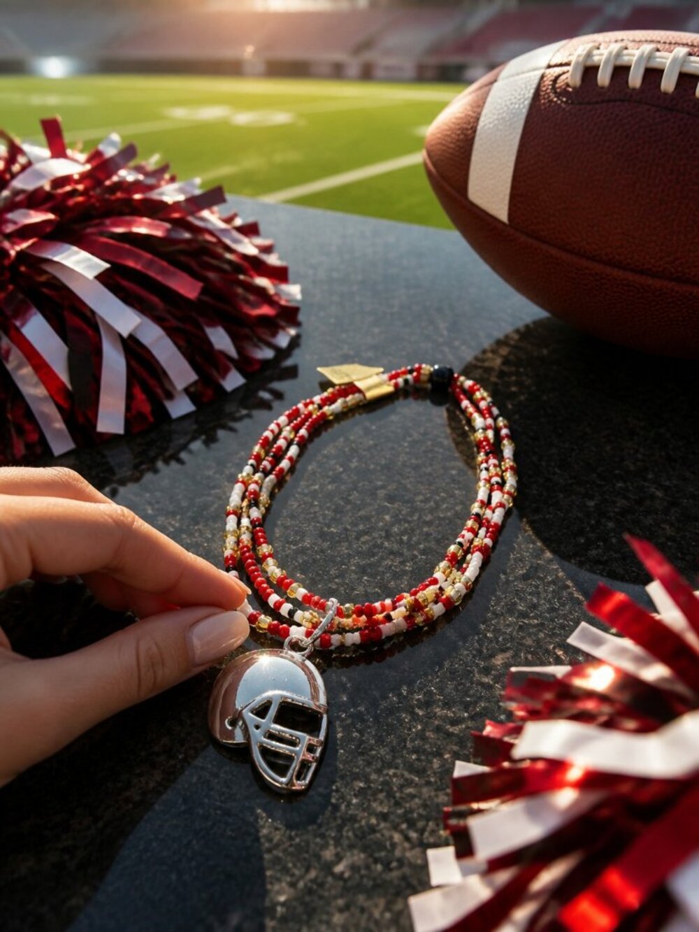 San Francisco 49ers Colors Helmet Charm Seed Bead Bracelet Unisex (FL1125)